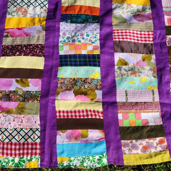 Handmade Patchwork Quilt Home Ec Project With Purple Borders No Batting - Picture 2 of 16